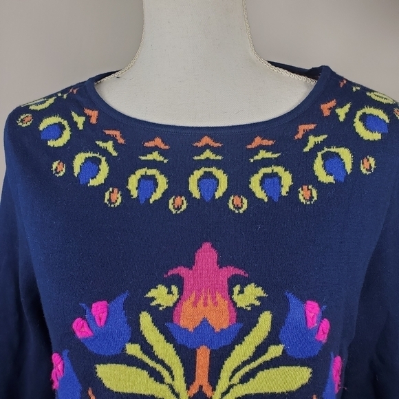 Anthropologie HWR Blue Cropped Sweater Embroidered - Picture 3 of 12